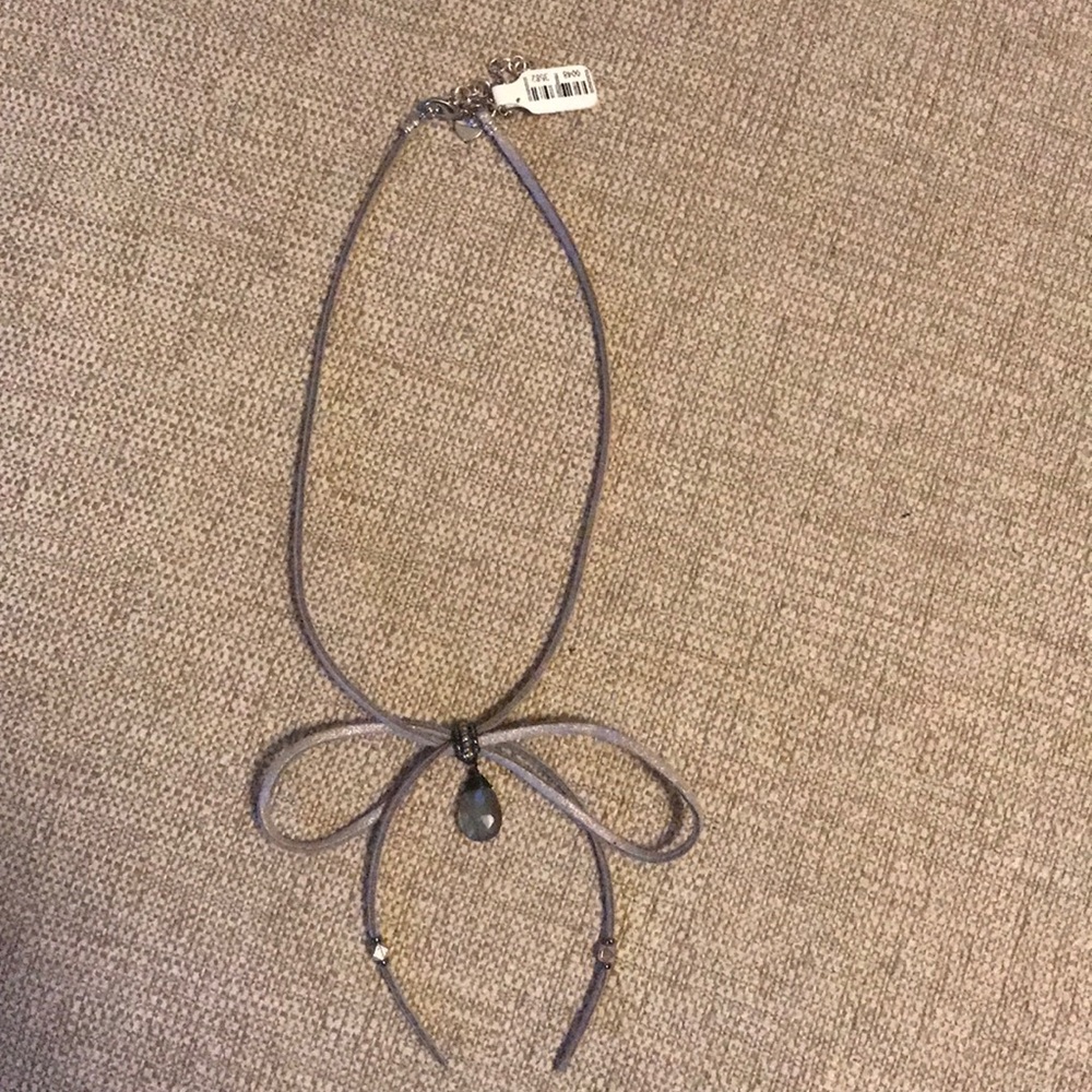 Silver suede healing crystal necklace